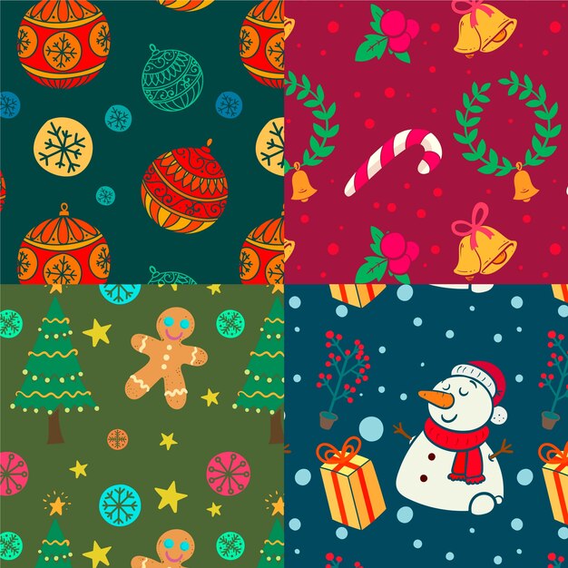 Colección de patrones de navidad dibujados a mano