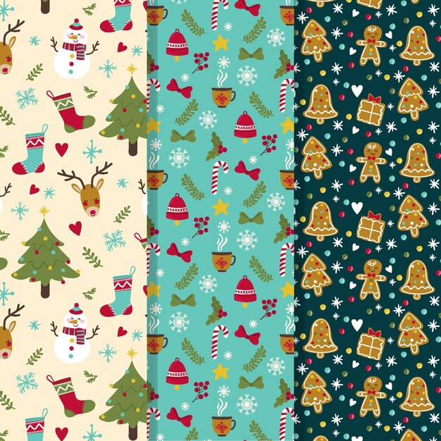 Colección de patrones de navidad dibujados a mano
