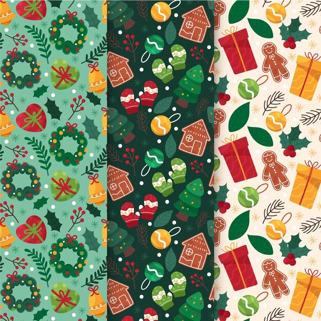 Colección de patrones de navidad dibujados a mano