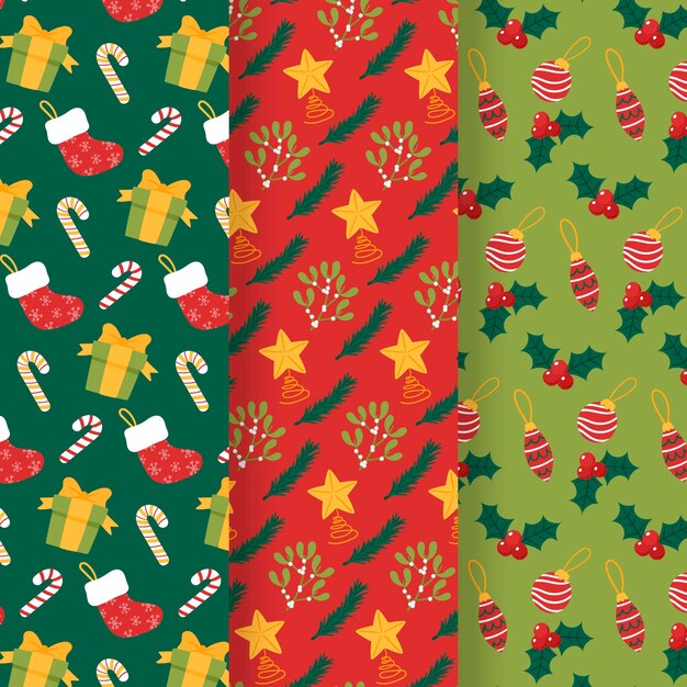 Colección de patrones de navidad dibujados a mano