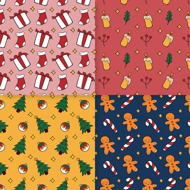Colección de patrones de navidad dibujados a mano