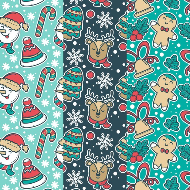 Colección de patrones de navidad dibujados a mano