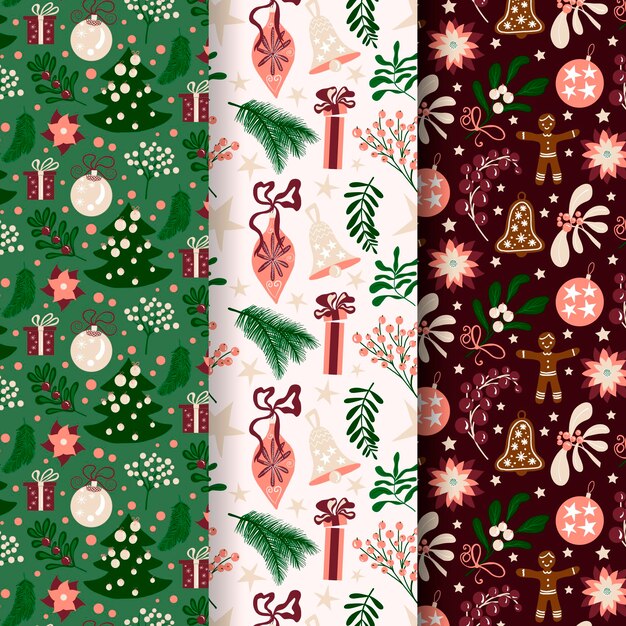 Colección de patrones de navidad dibujados a mano