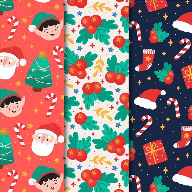 Colección de patrones de navidad dibujados a mano