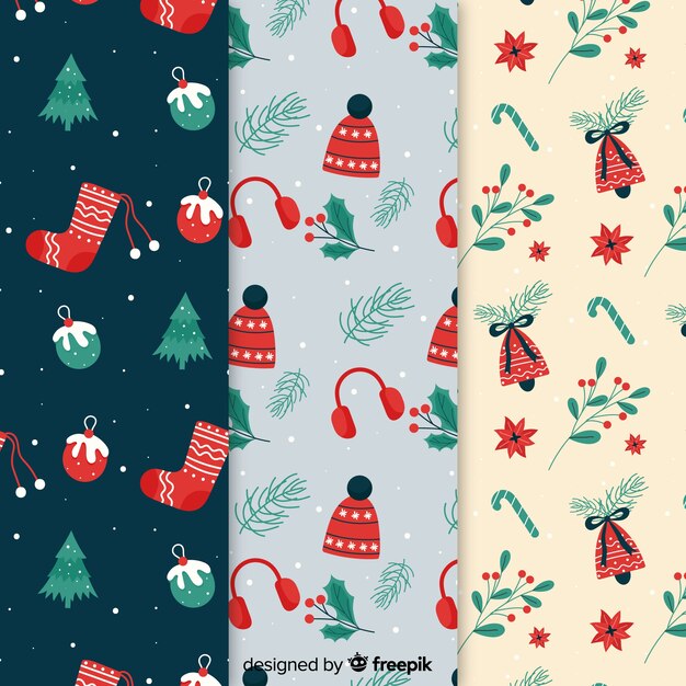 Colección de patrones de navidad diseño plano