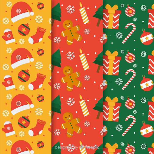 Colección de patrones de navidad de diseño plano