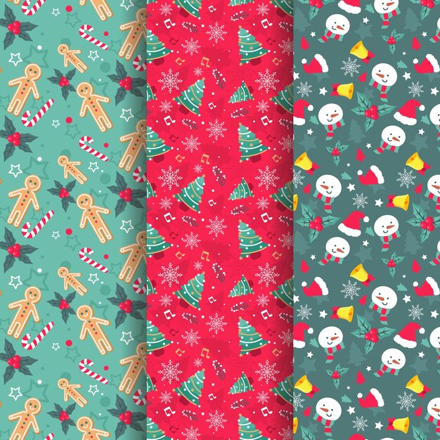 Colección de patrones de navidad de diseño plano