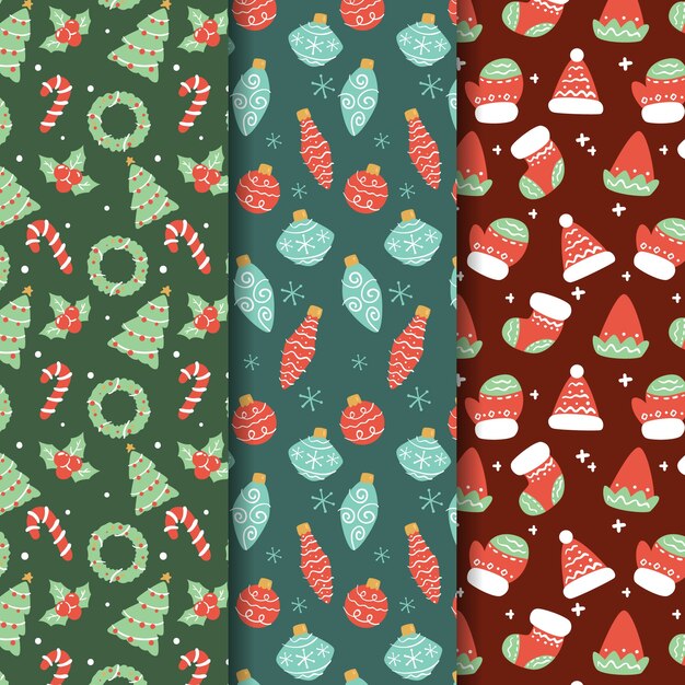 Colección de patrones de navidad diseño plano