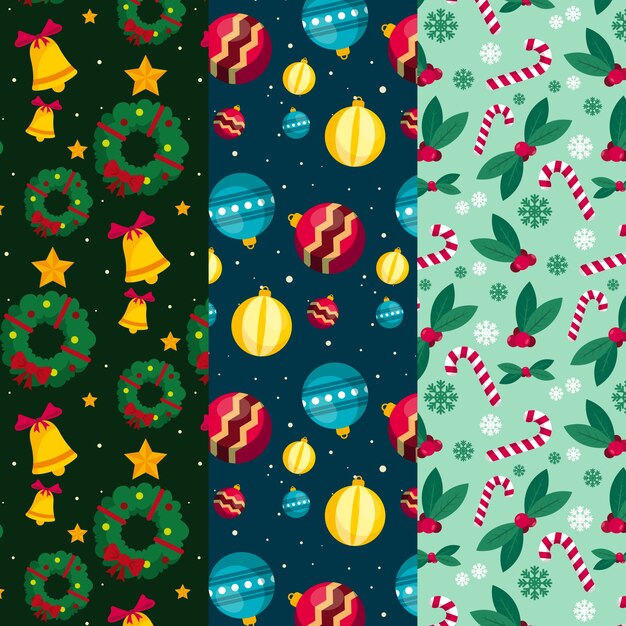 Colección de patrones de navidad de diseño plano