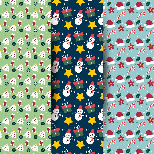 Colección de patrones de navidad de diseño plano