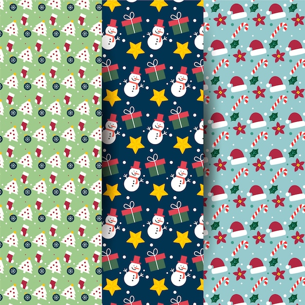 Colección de patrones de navidad de diseño plano
