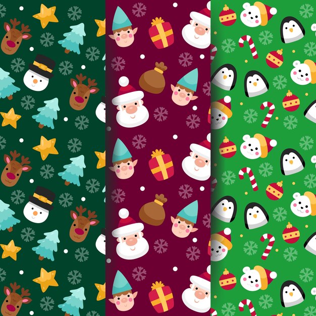 Colección de patrones de navidad diseño plano