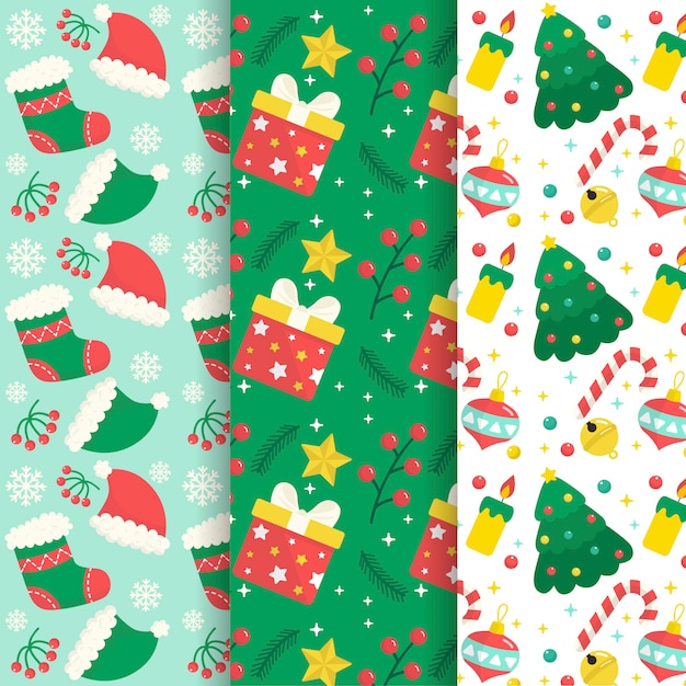 Colección de patrones de navidad de diseño plano