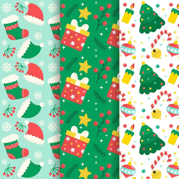 Colección de patrones de navidad de diseño plano