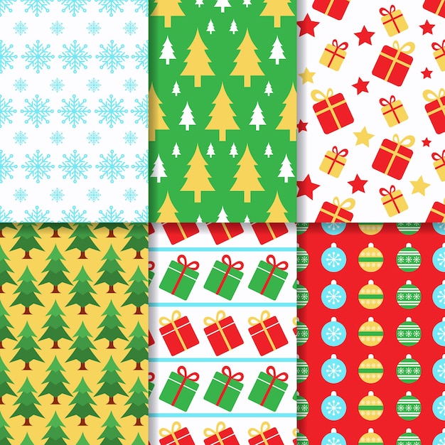 Colección de patrones de navidad de diseño plano