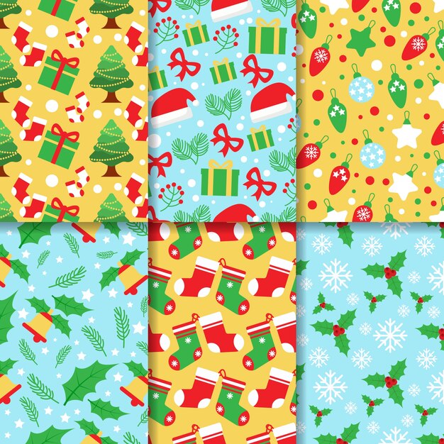Colección de patrones de navidad de diseño plano