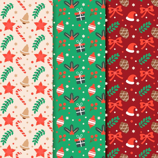 Colección de patrones de navidad de diseño plano