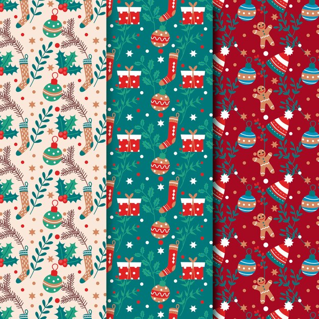 Colección de patrones de navidad de diseño plano