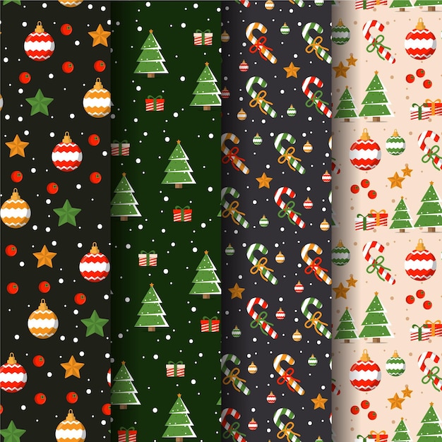 Colección de patrones de navidad de diseño plano