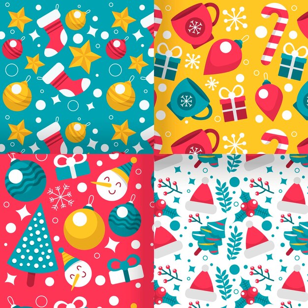 Colección de patrones de navidad de diseño plano