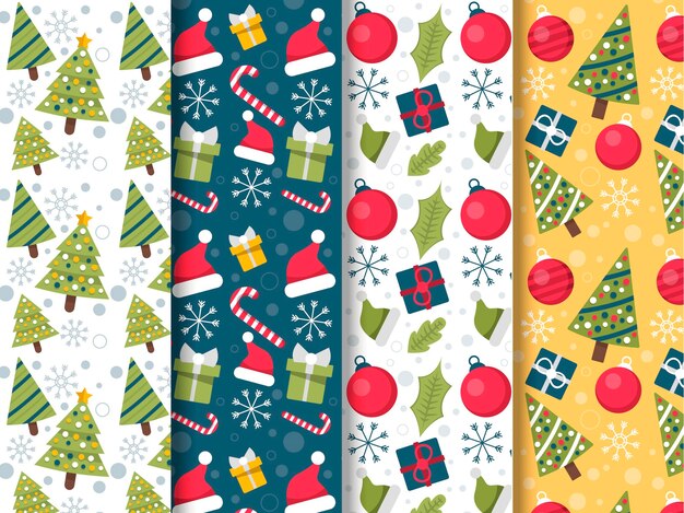 Colección de patrones de navidad de diseño plano