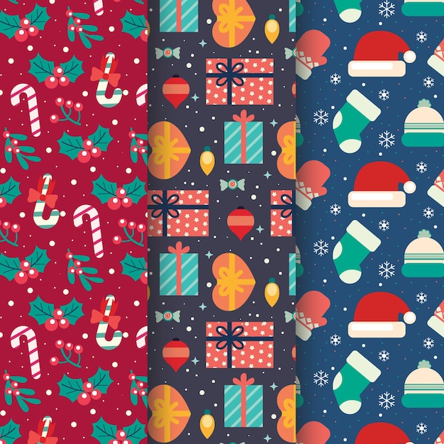 Colección de patrones de navidad de diseño plano