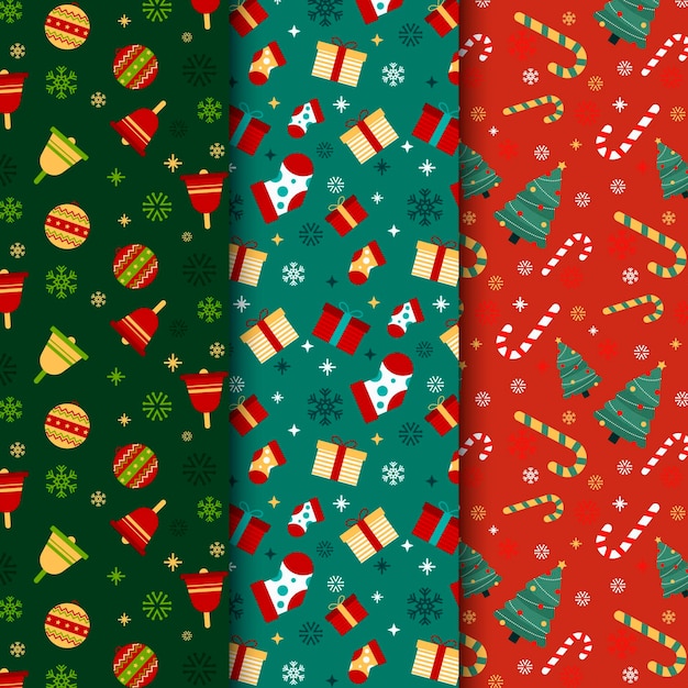 Colección de patrones de navidad de diseño plano