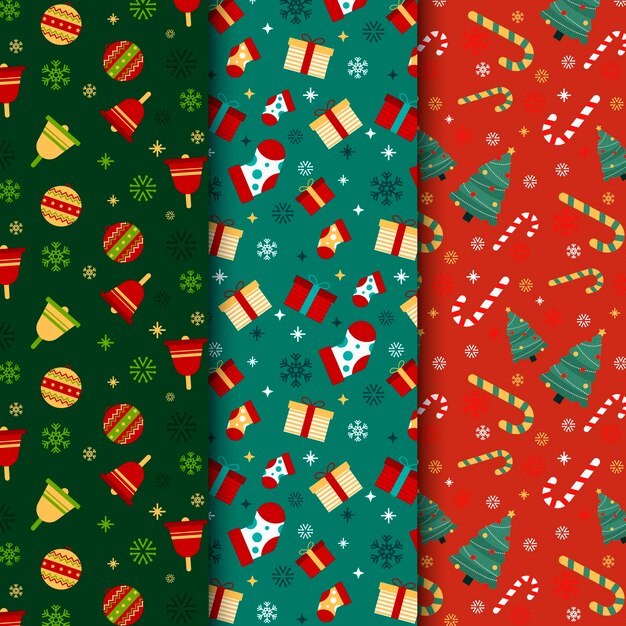 Colección de patrones de navidad de diseño plano