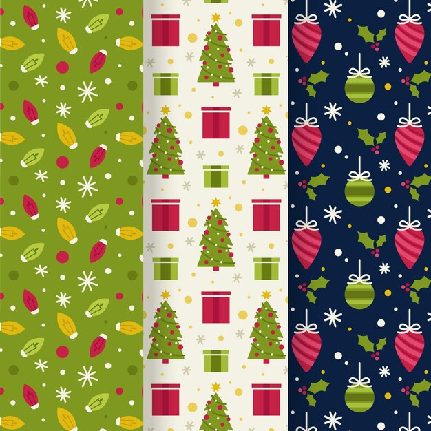Colección de patrones de navidad de diseño plano