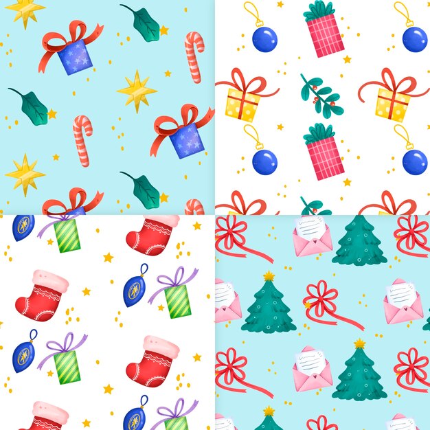 Colección de patrones navideños en acuarela