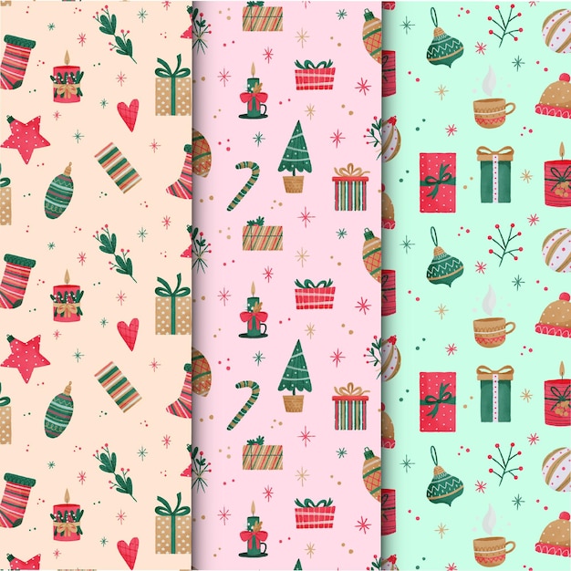 Colección de patrones navideños en acuarela