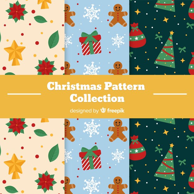 Colección de patrones navideños con árboles y regalos