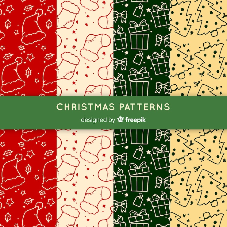 Vector gratuito colección patrones navideños dibujados a mano