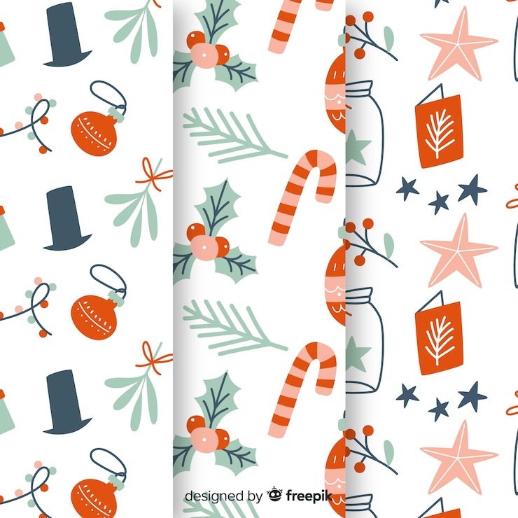 Vector gratuito colección patrones navideños dibujados a mano