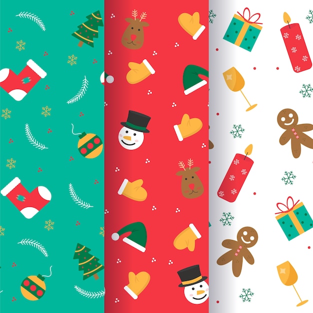 Colección patrones navideños dibujados a mano