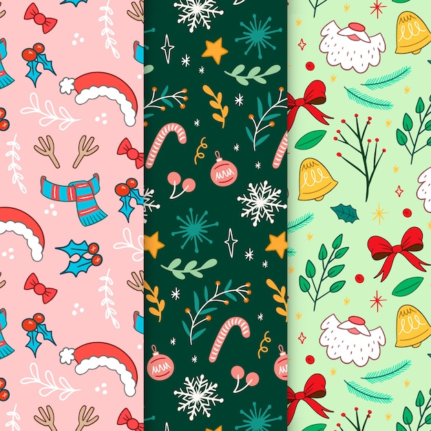 Colección patrones navideños dibujados a mano