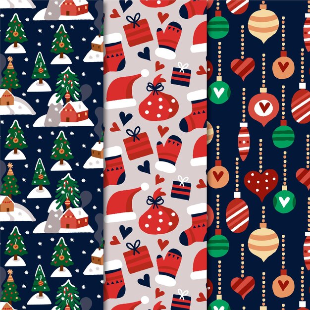 Colección patrones navideños dibujados a mano