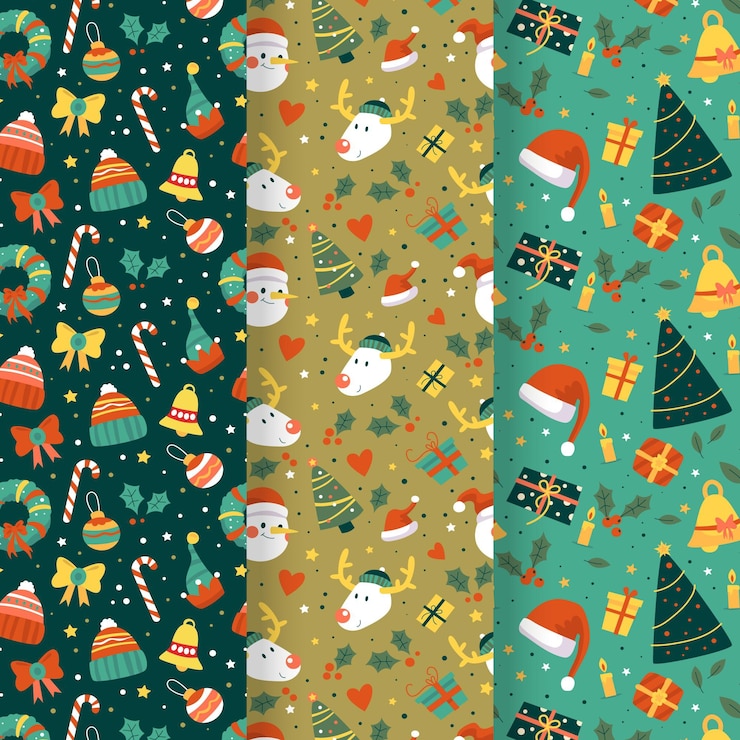 Vector gratuito colección patrones navideños dibujados a mano