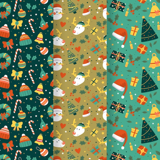Colección patrones navideños dibujados a mano