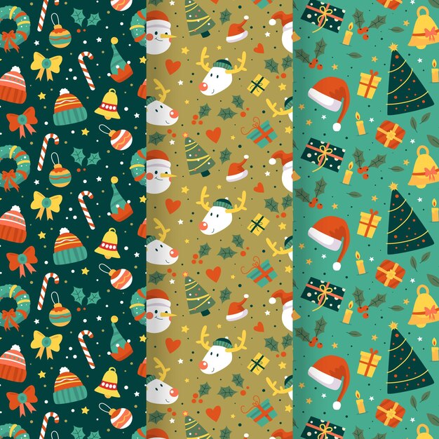 Colección patrones navideños dibujados a mano