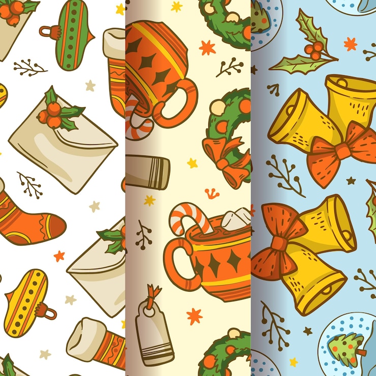 Vector gratuito colección patrones navideños dibujados a mano