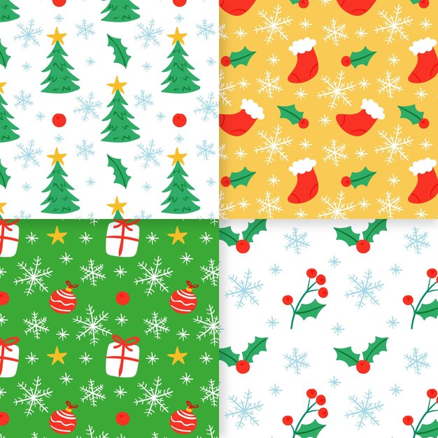 Colección patrones navideños dibujados a mano