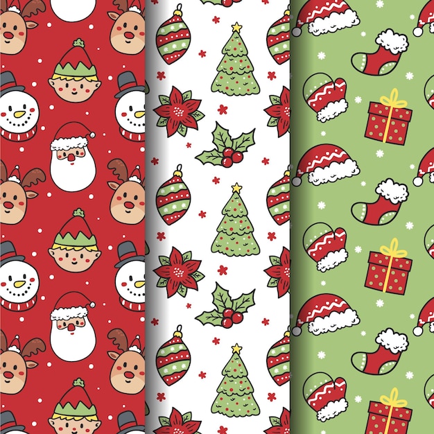 Colección patrones navideños dibujados a mano