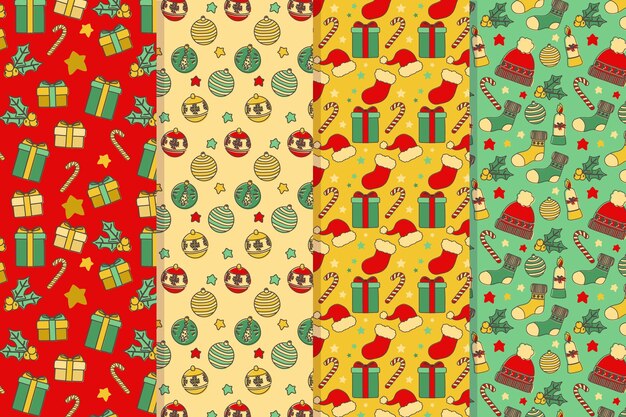 Colección patrones navideños dibujados a mano