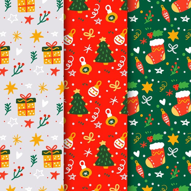Colección patrones navideños dibujados a mano