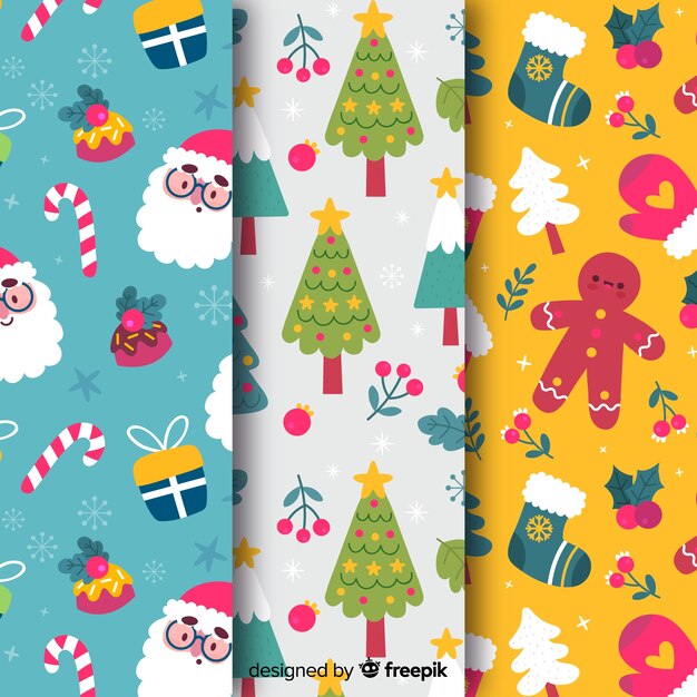 Colección patrones navideños dibujados a mano