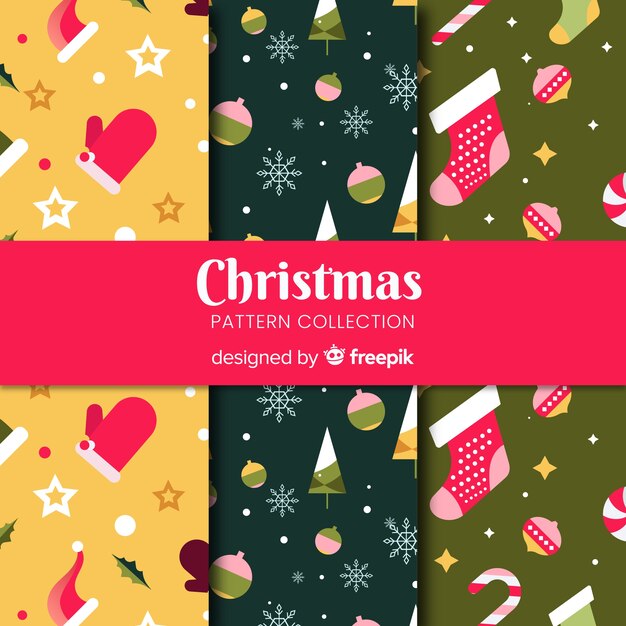 Colección de patrones navideños en diseño plano