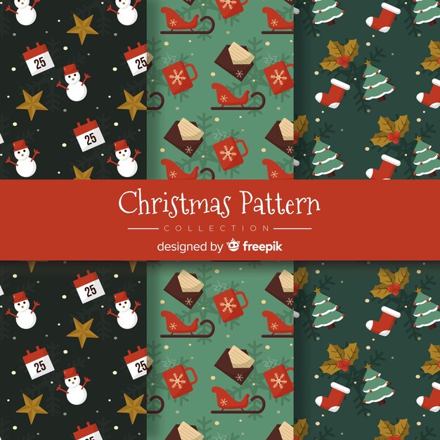 Colección de patrones navideños en diseño plano