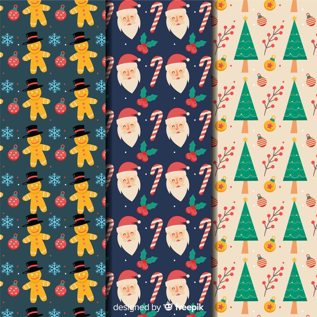 Colección de patrones navideños de diseño plano