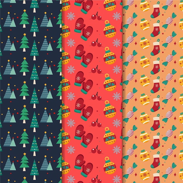Colección de patrones navideños de diseño plano
